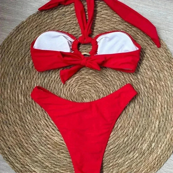 Red Sexy Women's Halter Neck Bikini Swimwear Set - Picture 3 of 5